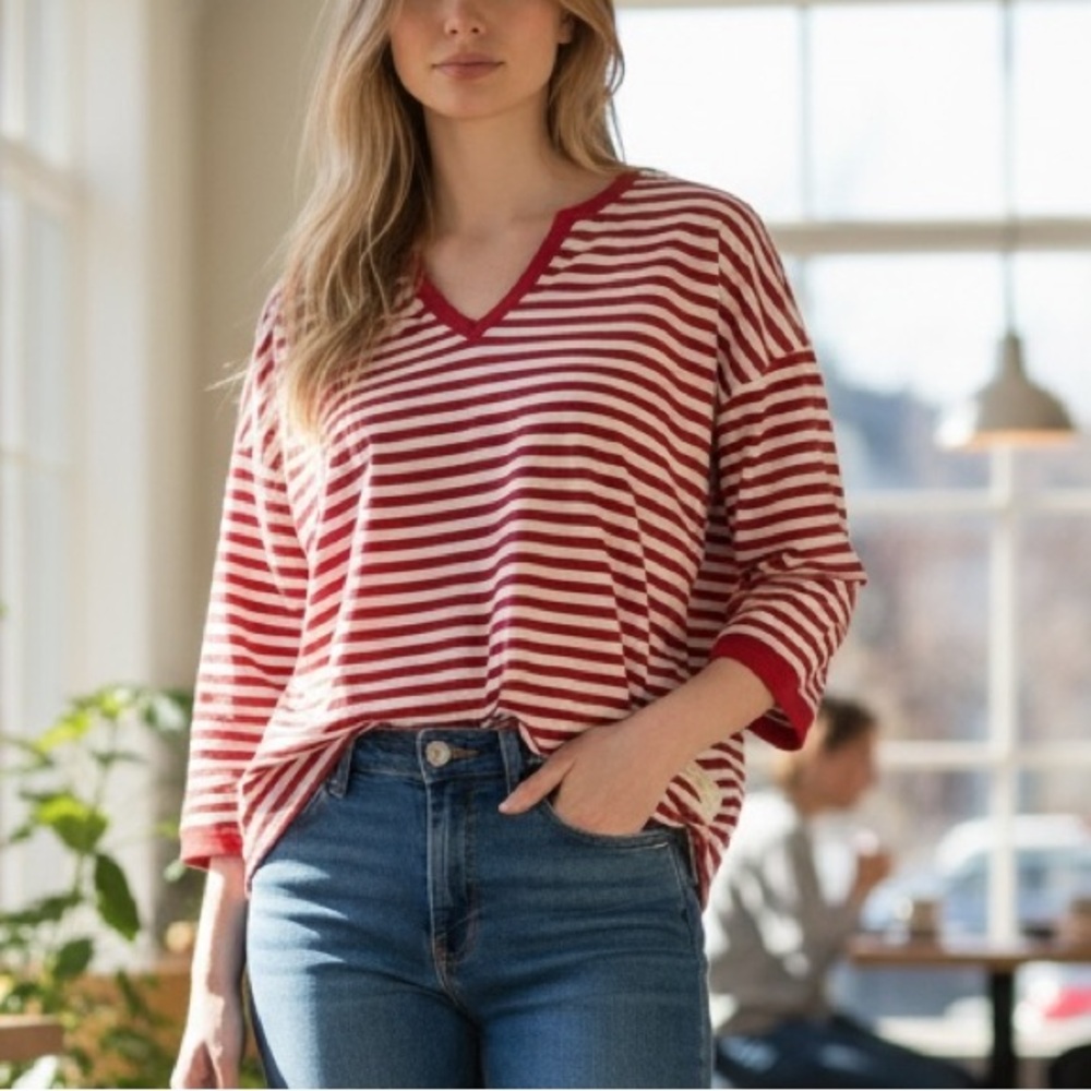 🆕 LilyCoco Womens Striped Long Sleeve Shirt  M